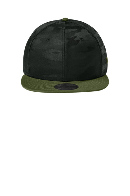 Front View of FlgAm/BkCm New Era Camo Flat Bill Snapback Cap NE407 plain