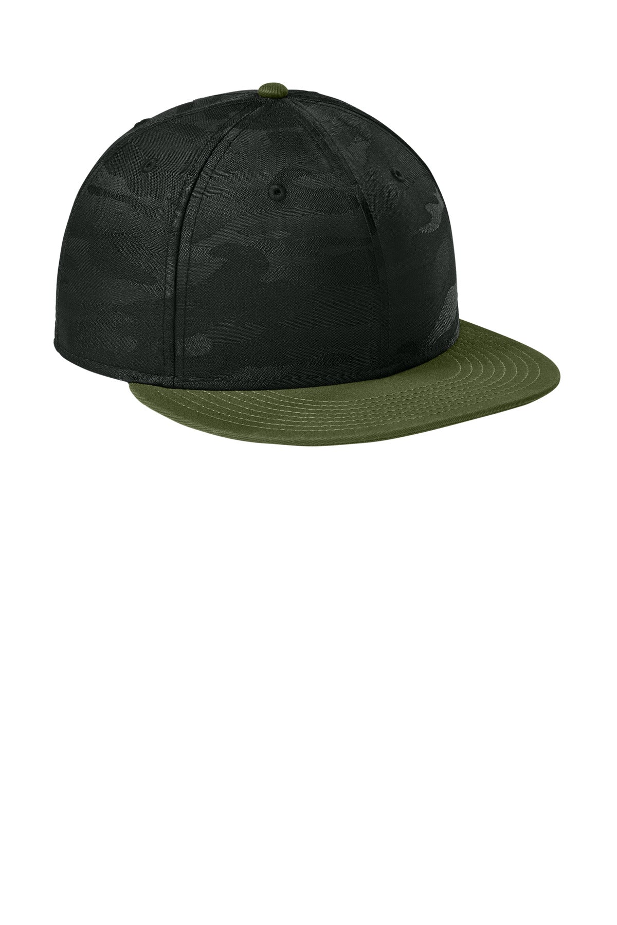 Front View of FlgAm/BkCm New Era Camo Flat Bill Snapback Cap NE407 plain