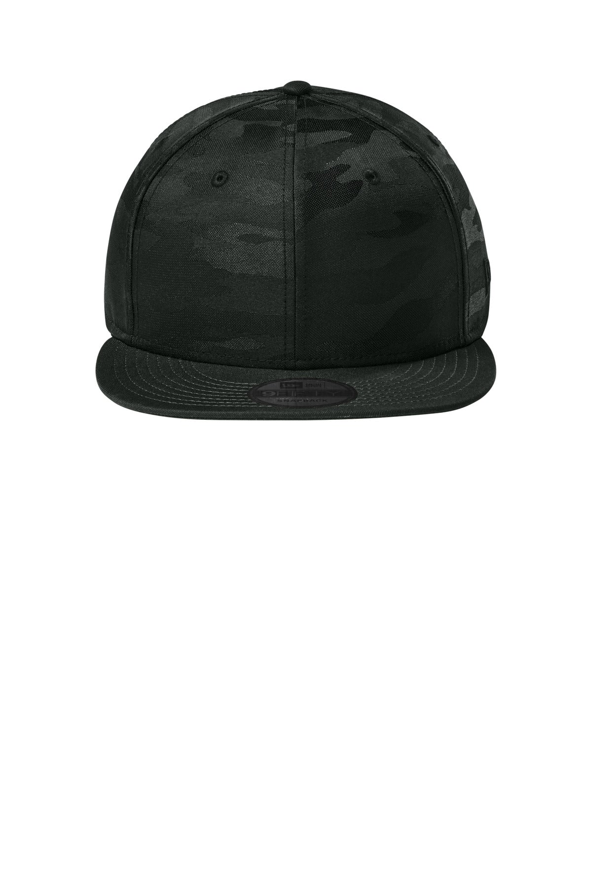 Front View of FlgBk/BkCm New Era Camo Flat Bill Snapback Cap NE407 plain