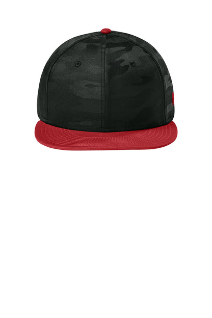 Front View of FlgSc/BkCm New Era Camo Flat Bill Snapback Cap NE407 plain