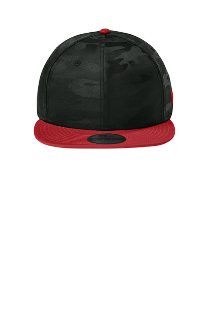 Front View of FlgSc/BkCm New Era Camo Flat Bill Snapback Cap NE407 plain
