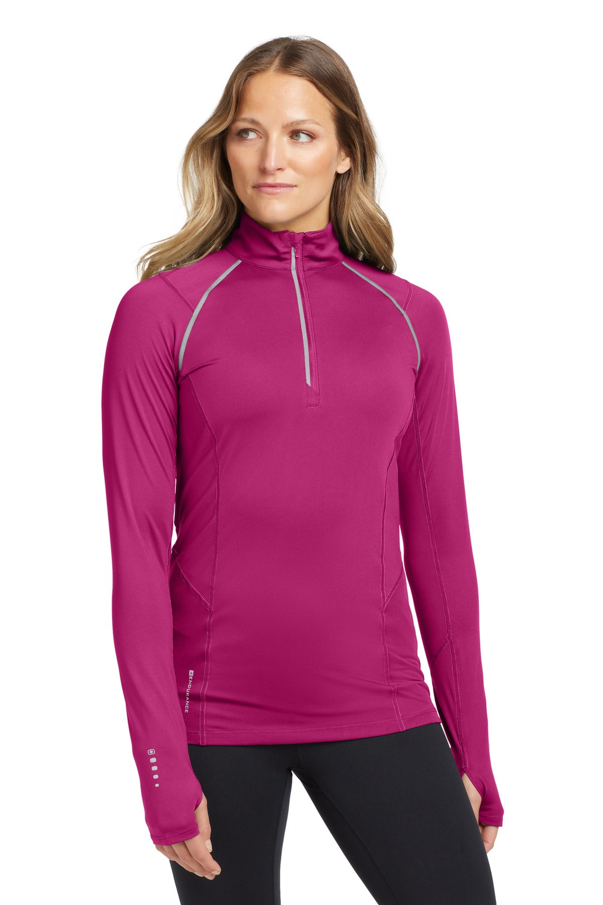 Front View of Flush Pink OGIO Women's Nexus 1/4-Zip Pullover. LOE335 plain