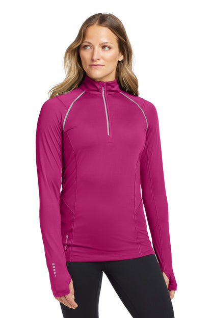 Front View of Flush Pink OGIO Women's Nexus 1/4-Zip Pullover. LOE335 plain