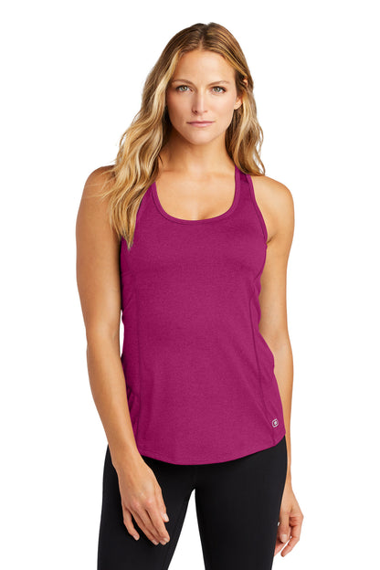 Front View of Flush Pink OGIO Women's Racerback Pulse Tank. LOE322 plain
