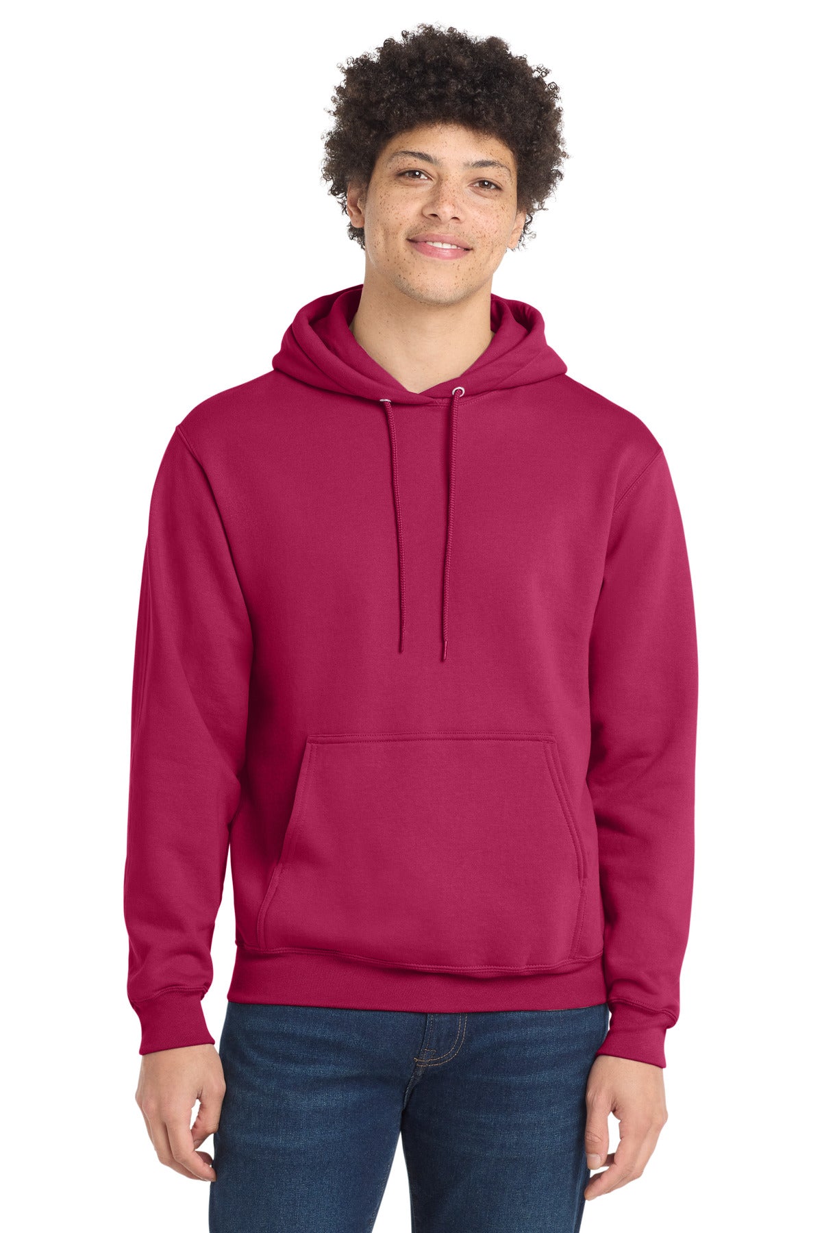 Front View of FlushPink Port & Co Core Fleece Pullover Hooded Sweatshirt. PC78H plain