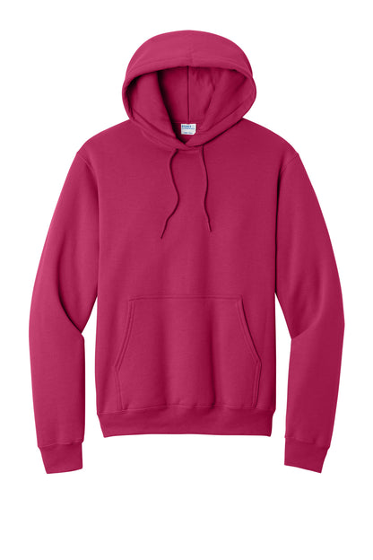 Front View of FlushPink Port & Co Core Fleece Pullover Hooded Sweatshirt. PC78H plain