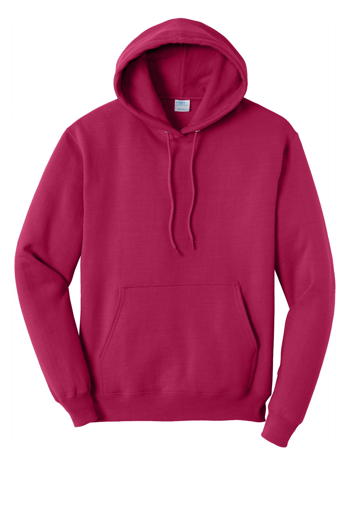 Front View of FlushPink Port & Co Core Fleece Pullover Hooded Sweatshirt. PC78H