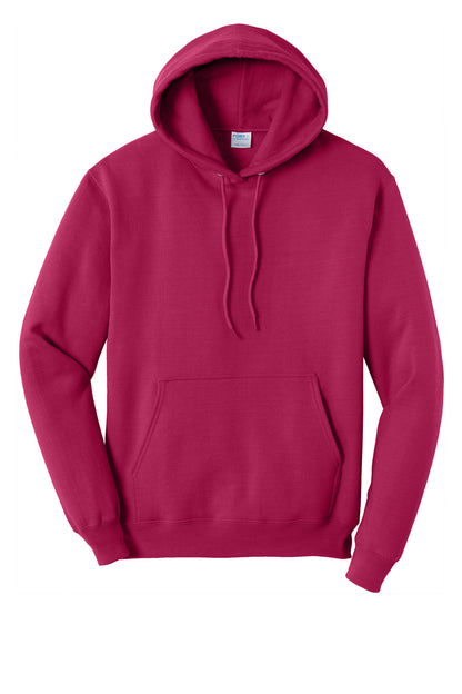 Front View of FlushPink Port & Co Core Fleece Pullover Hooded Sweatshirt. PC78H