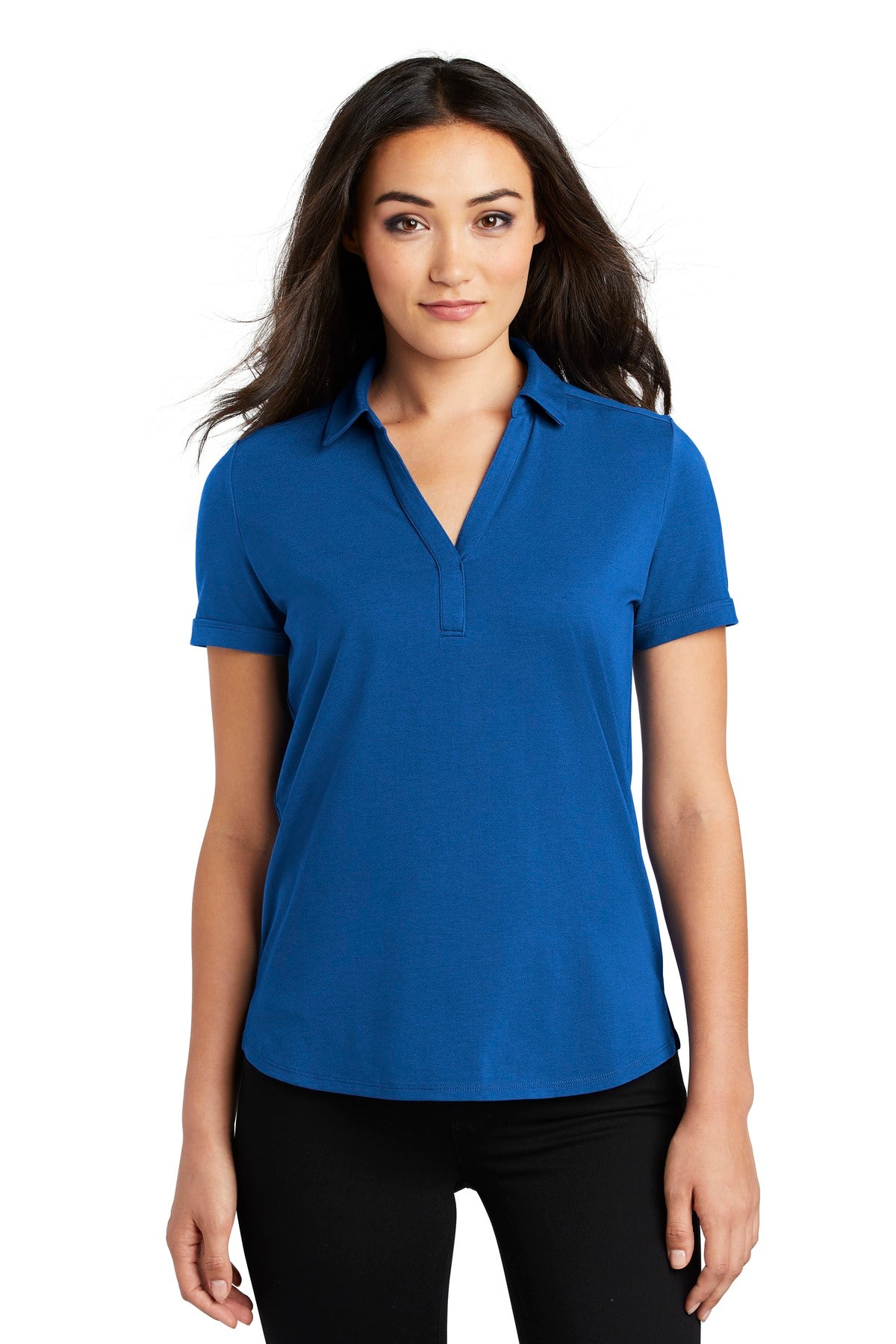 Front View of Force Blue OGIO Women's Limit Polo. LOG138 plain