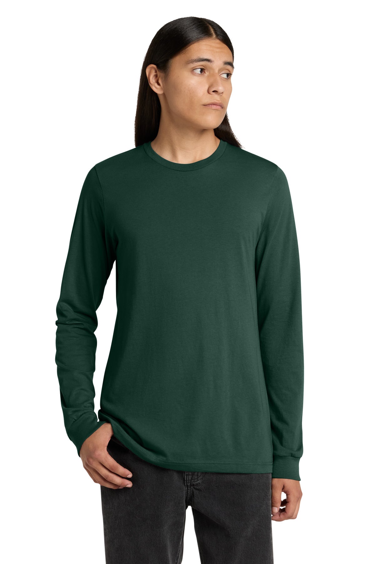 Front View of FOREST BELLA+CANVAS Unisex Jersey Long Sleeve Tee. BC3501 plain