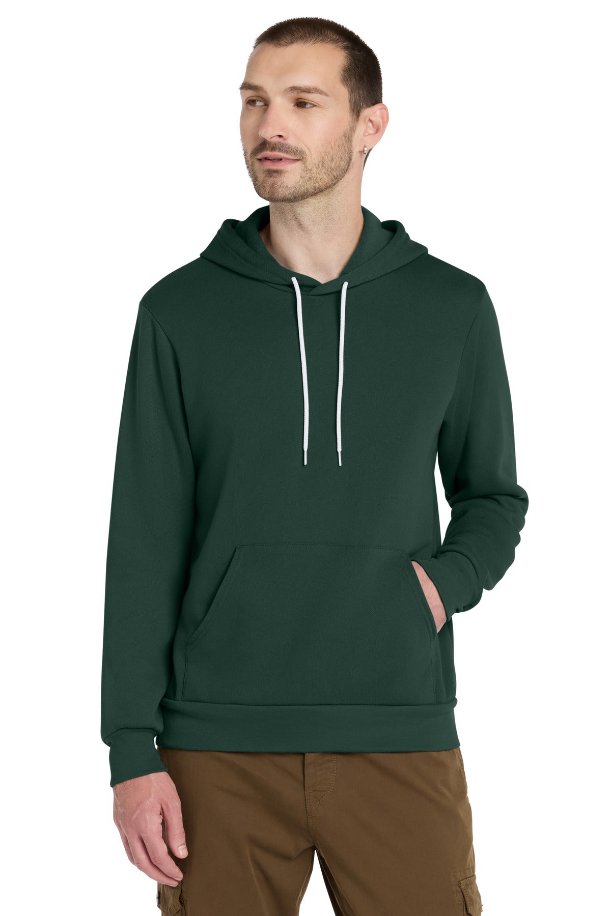 Front View of FOREST BELLA+CANVAS Unisex Sponge Fleece Pullover Hoodie. BC3719 plain