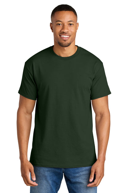 Front View of Forest Gildan DryBlend 50 Cotton/50 Poly T-Shirt. 8000 plain