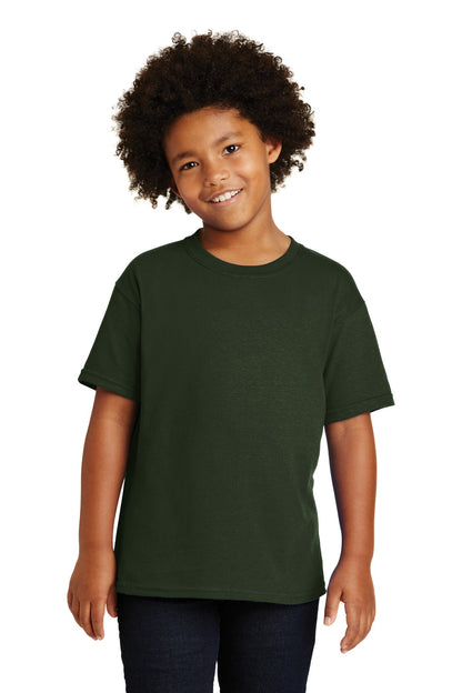 Front View of Forest Gildan - Youth Heavy Cotton 100% Cotton T-Shirt. 5000B plain