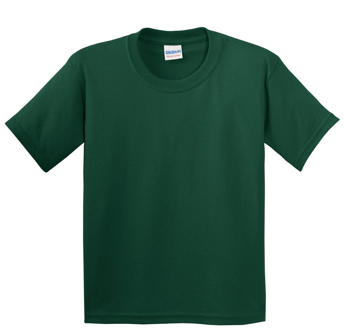 Front View of Forest Gildan - Youth Heavy Cotton 100% Cotton T-Shirt. 5000B plain