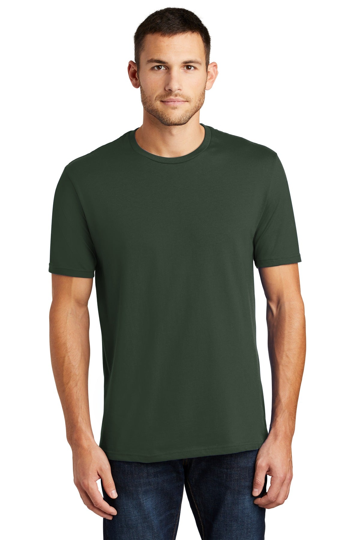 Front View of Forest Green District Perfect Weight Tee. DT104 plain