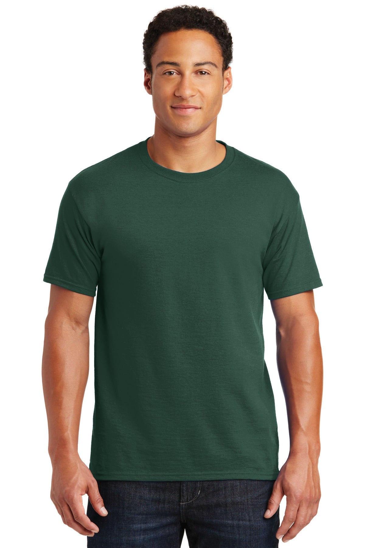 Front View of Forest Green Jerzees - Dri-Power 50/50 Cotton/Poly T-Shirt. 29M plain
