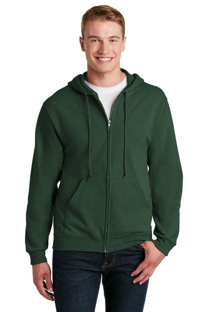 Front View of Forest green Jerzees - NuBlend Full-Zip Hooded Sweatshirt. 993M plain