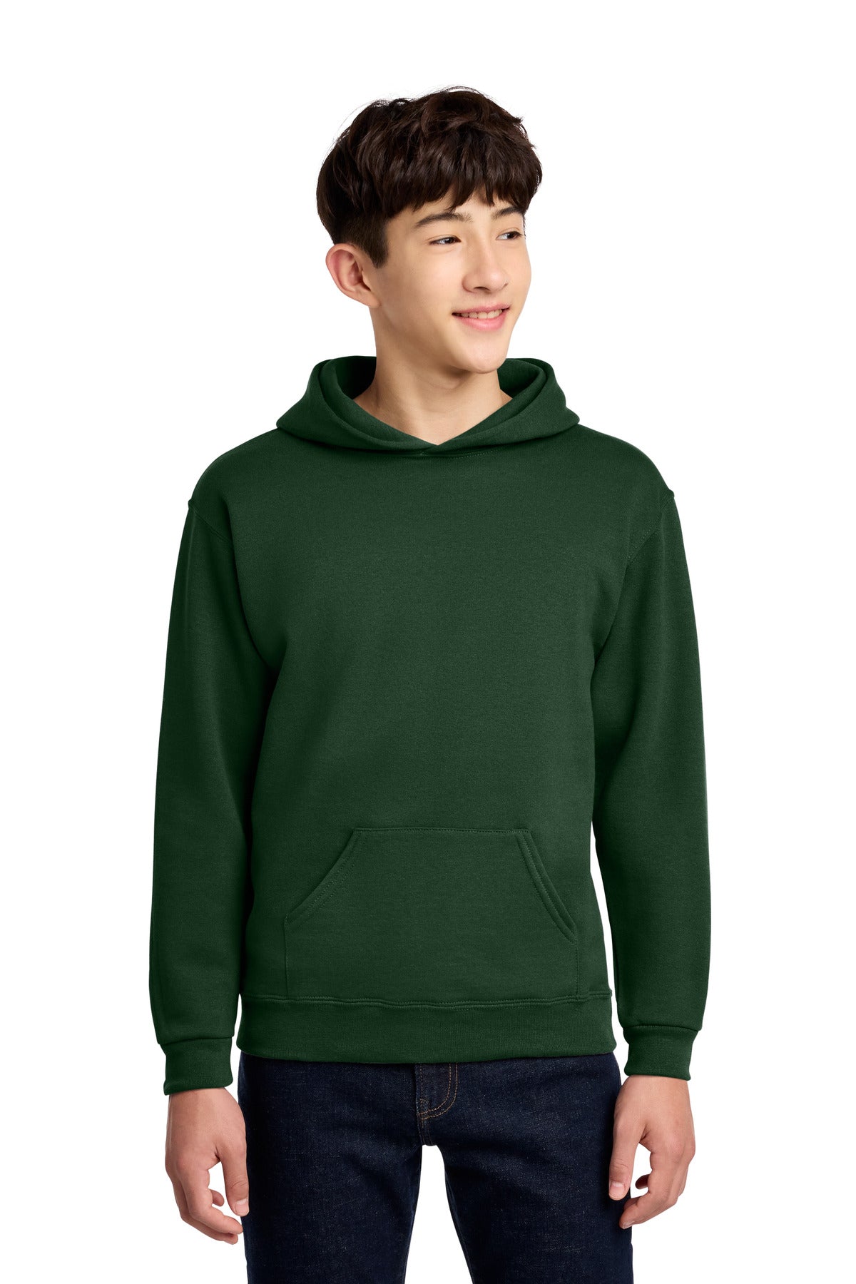 Front View of Forest Green Jerzees - Youth NuBlend Pullover Hooded Sweatshirt. 996Y plain