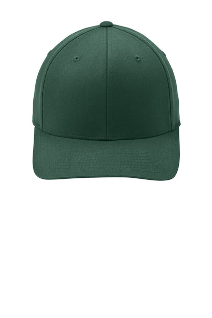 Front View of Forest Green Port Authority Flexfit Cotton Twill Cap. C813 plain