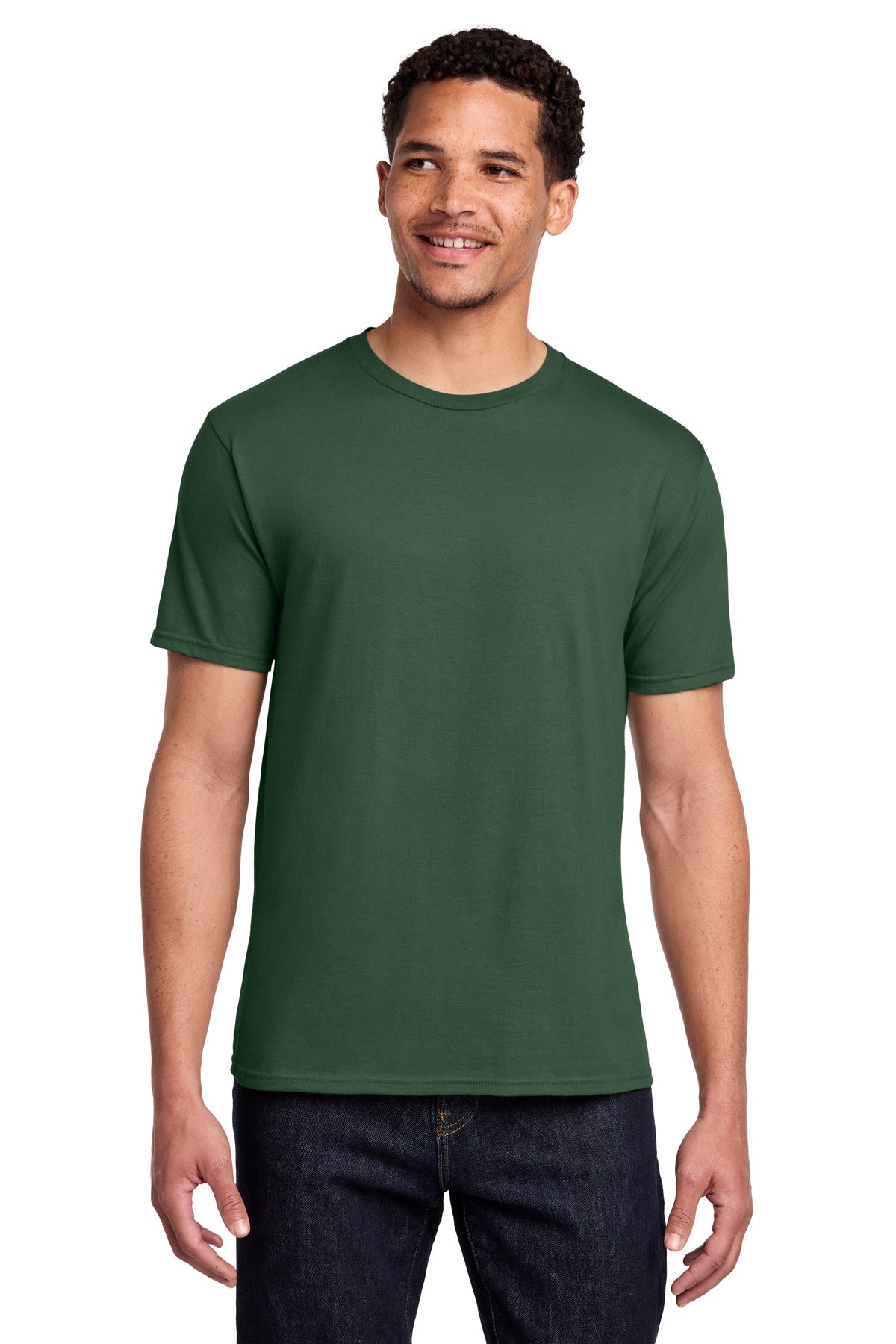 Front View of Forest Green Port & Co Fan Favorite Tee. PC450 plain