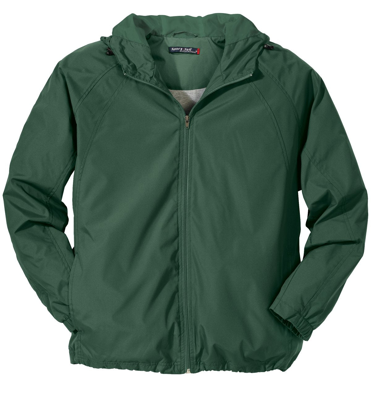 Front View of Forest Green Sport-Tek Hooded Raglan Jacket. JST73 plain