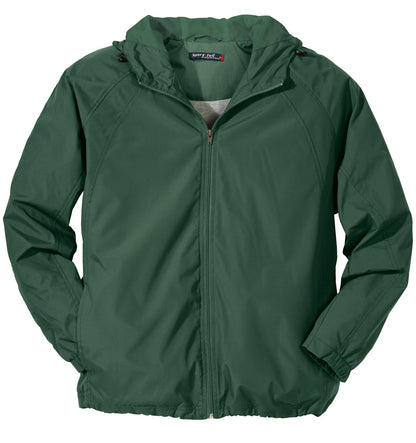 Front View of Forest Green Sport-Tek Hooded Raglan Jacket. JST73 plain