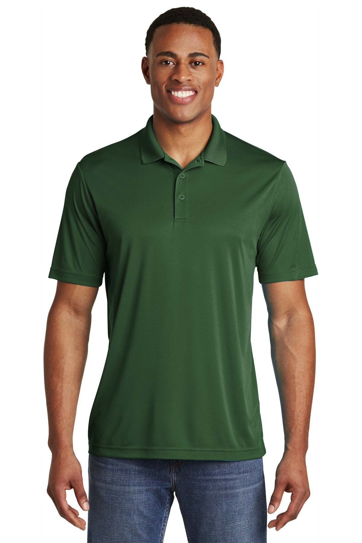 Front View of Forest Green Sport-Tek PosiCharge Competitor Polo. ST550 plain