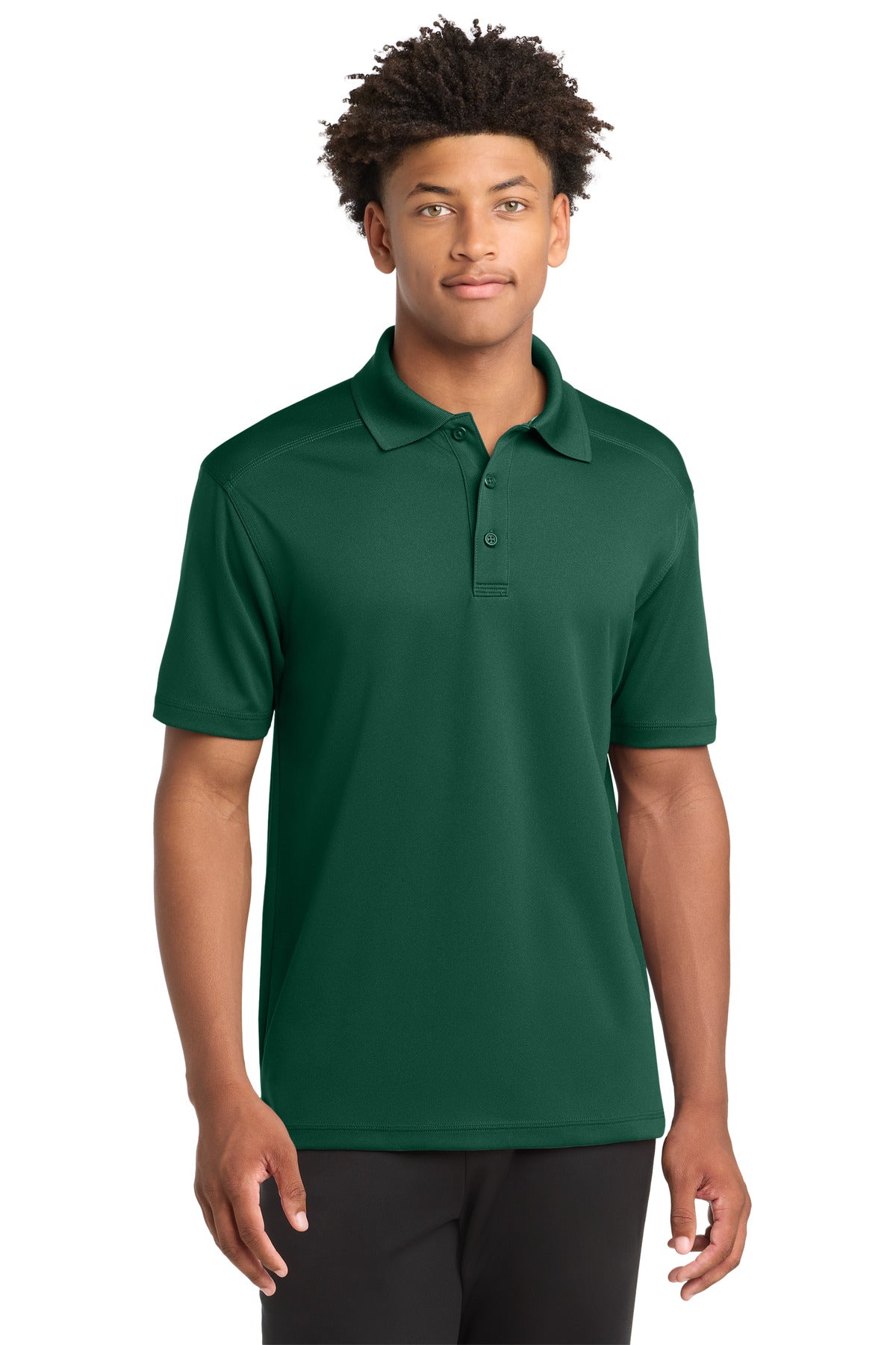 Front View of Forest Green Sport-Tek PosiCharge Micro-Mesh Polo. ST680 plain