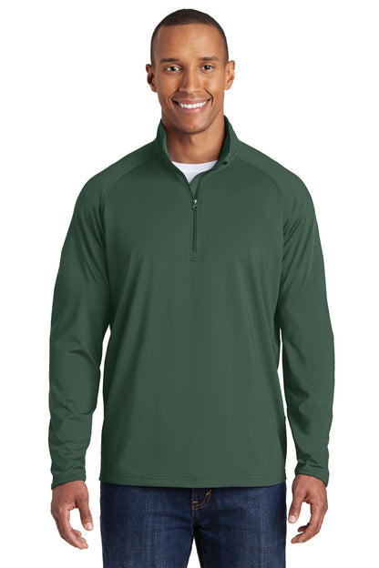 Front View of Forest Green Sport-Tek Sport-Wick Stretch 1/4-Zip Pullover. ST850 plain