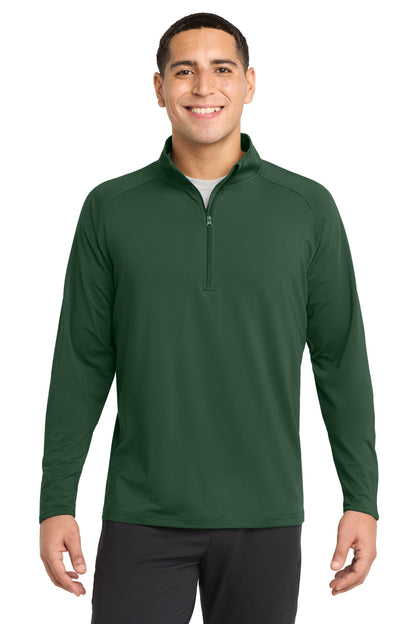 Front View of Forest Green Sport-Tek Sport-Wick Stretch 1/4-Zip Pullover. ST850 plain