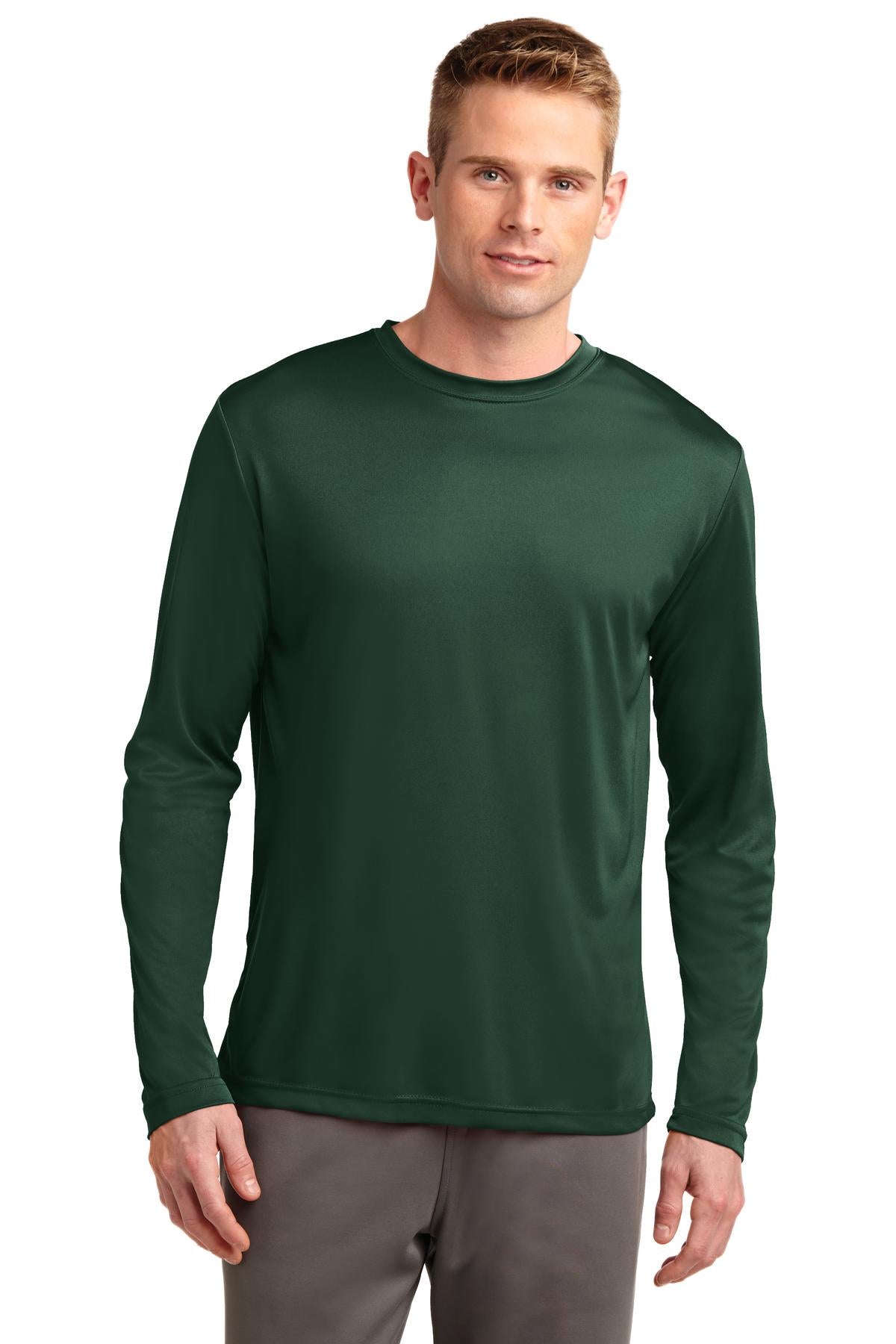 Front View of Forest Green Sport-Tek Tall Long Sleeve PosiCharge Competitor Tee. TST350LS plain