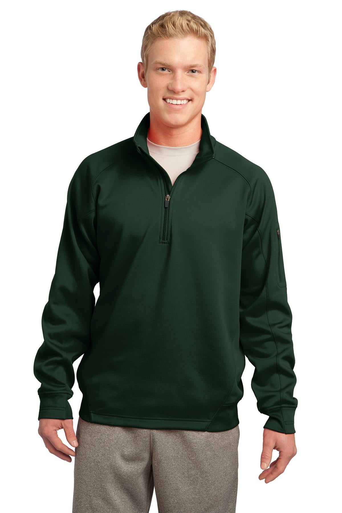 Front View of Forest Green Sport-Tek Tech Fleece 1/4-Zip Pullover. F247 plain