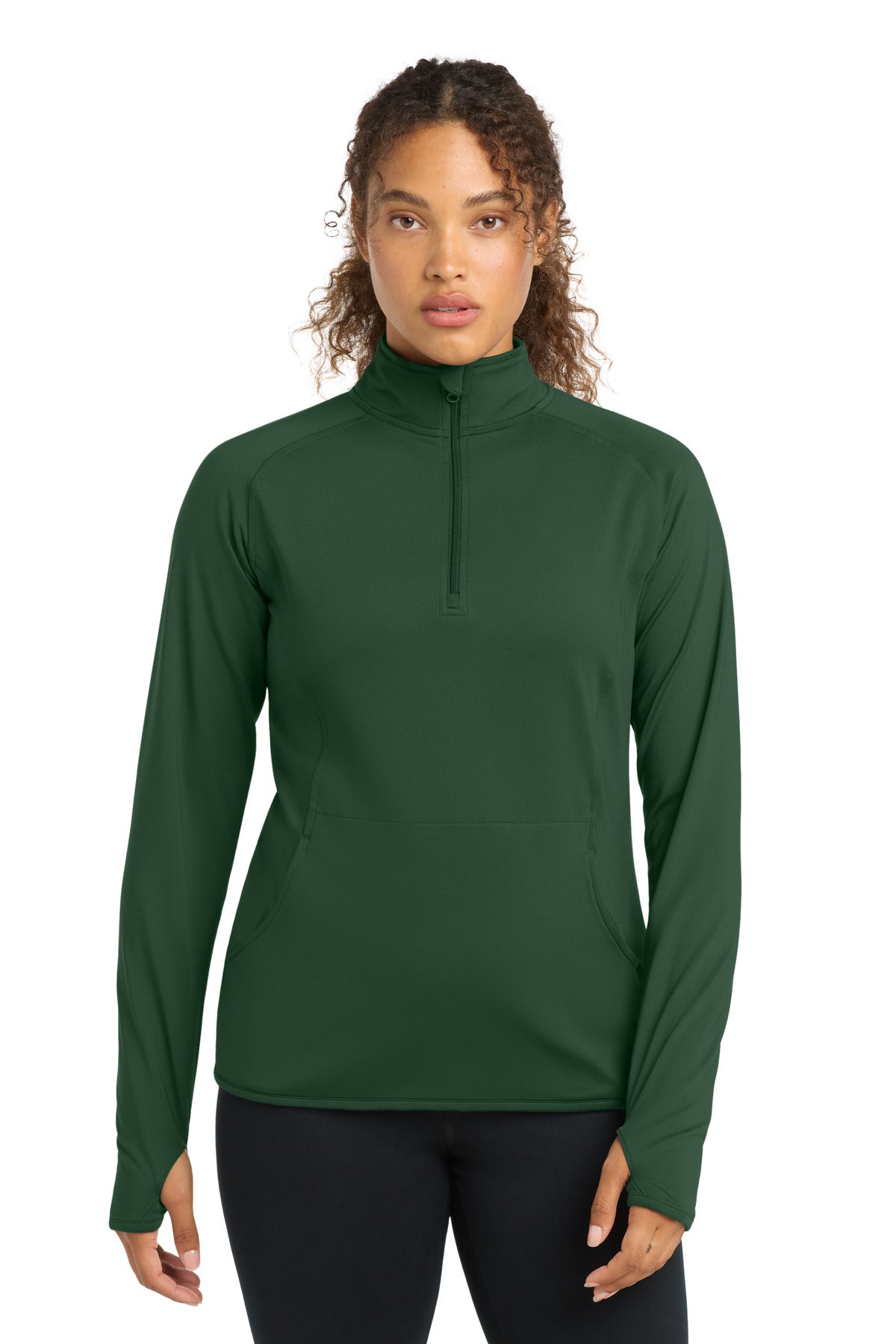 Front View of Forest Green Sport-Tek Women's Sport-Wick Stretch 1/4-Zip Pullover. LST850 plain