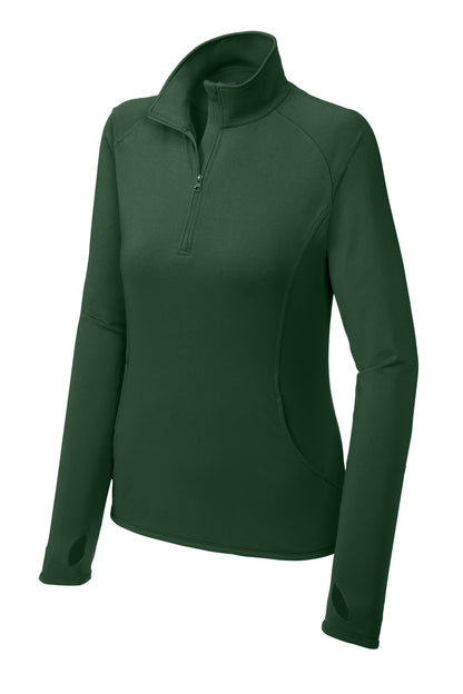 Front View of Forest Green Sport-Tek Women's Sport-Wick Stretch 1/4-Zip Pullover. LST850 plain