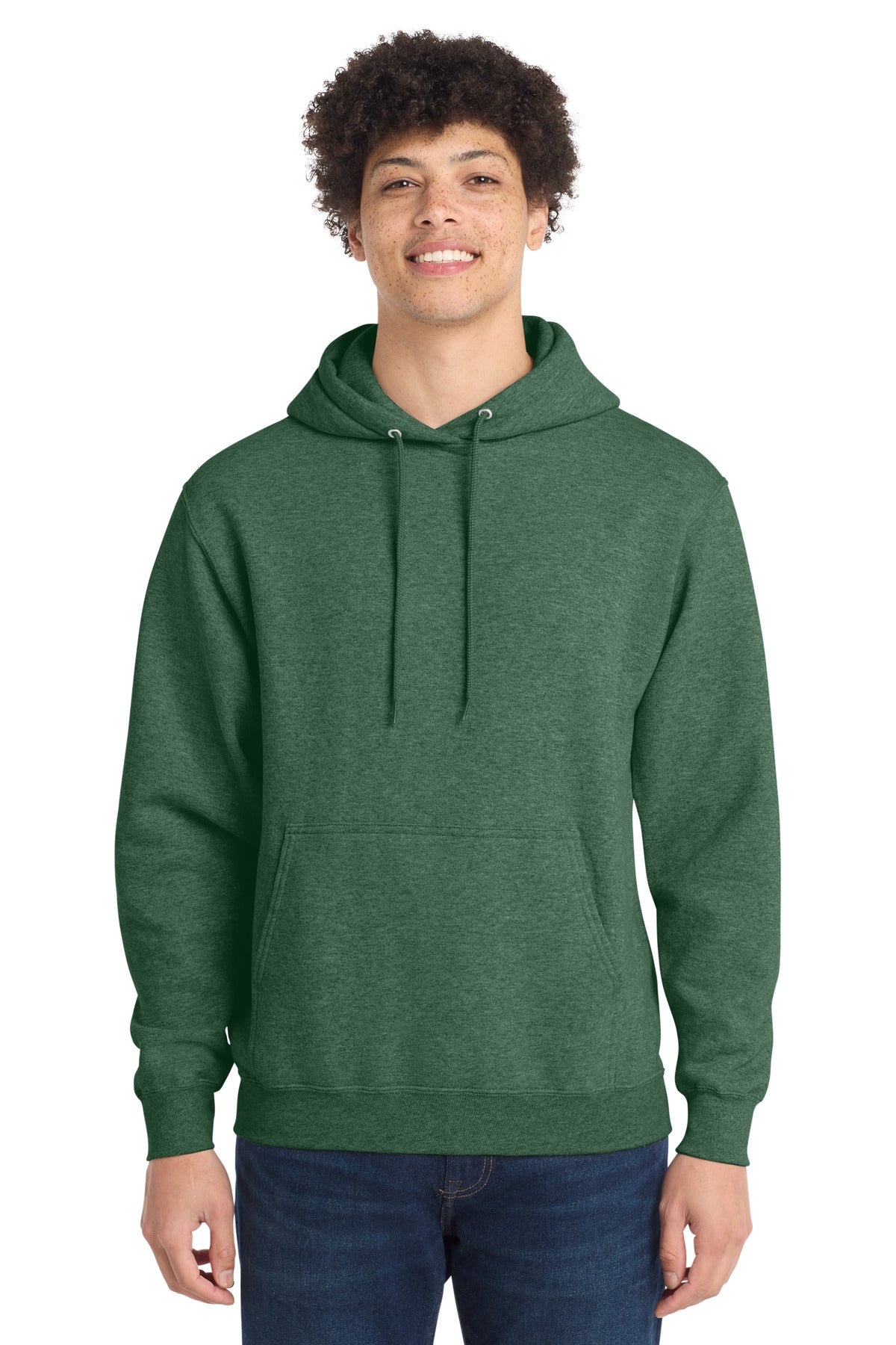 Front View of ForestGnHt Port & Co Core Fleece Pullover Hooded Sweatshirt. PC78H plain