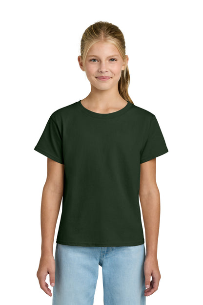 Front View of ForestGrn Gildan Youth Light Cotton Tee 3000B plain