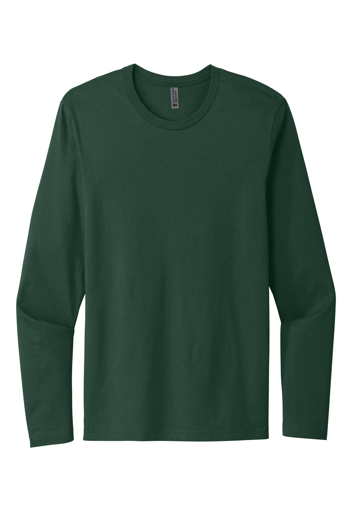 Front View of ForestGrn Next Level Apparel Cotton Long Sleeve Tee. NL3601 plain