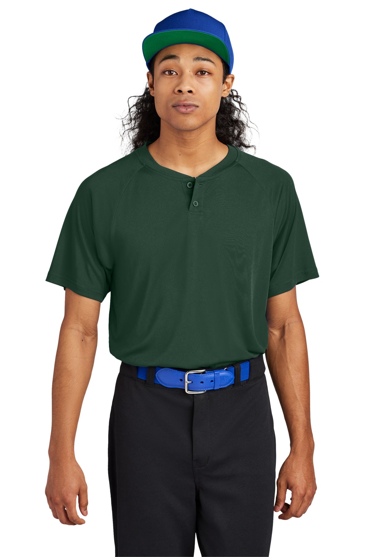 Front View of ForestGrn Sport-Tek PosiCharge Competitor 2-Button Henley ST359 plain
