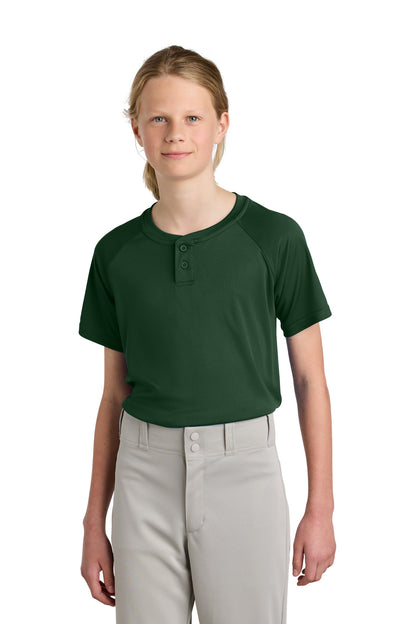 Front View of ForestGrn Sport-Tek Youth PosiCharge Competitor 2-Button Henley YST359 plain