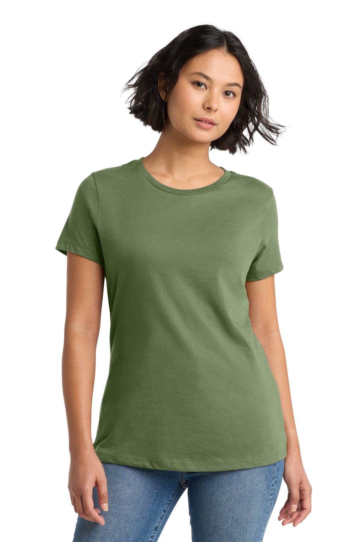 Front View of Fresh Fatigue District Women's Perfect Weight Tee. DM104L plain