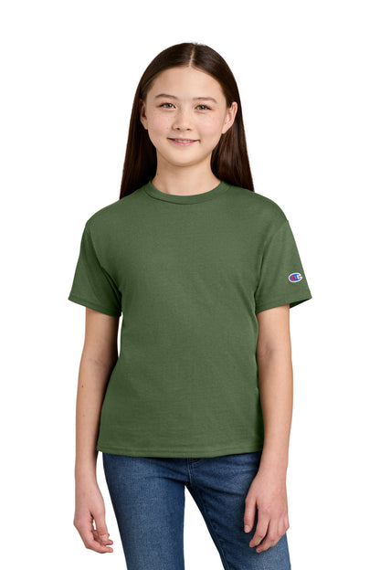Front View of FreshOlive Champion Youth Jersey Short Sleeve Tee CH1081 plain