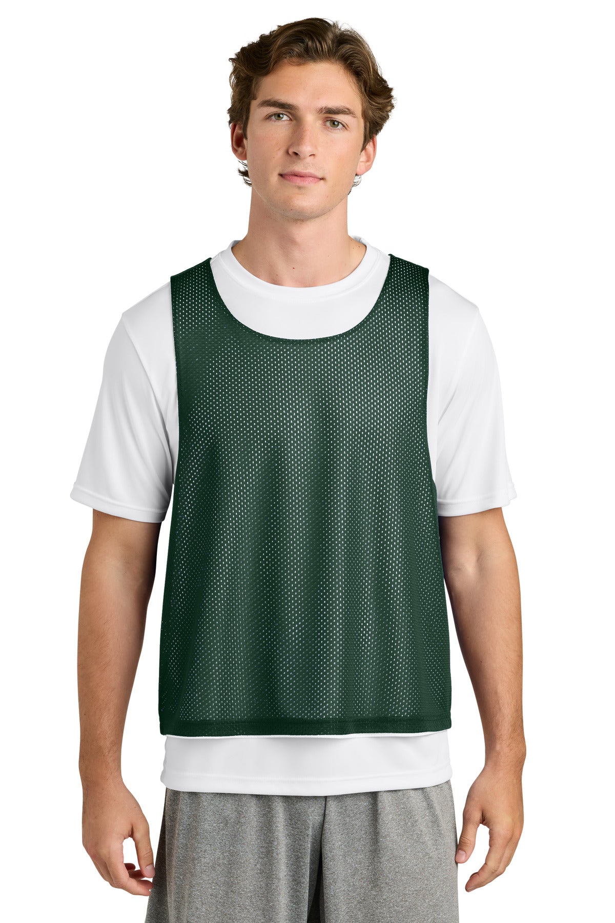 Front View of FrGn/White Sport-Tek Lacrosse Reversible Pinnie ST512 plain