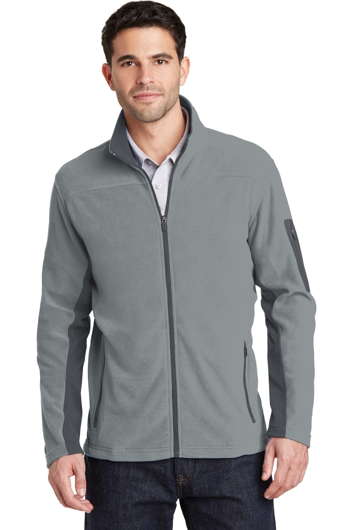 Front View of Frost Grey/Mag Port Authority Summit Fleece Full-Zip Jacket. F233 plain