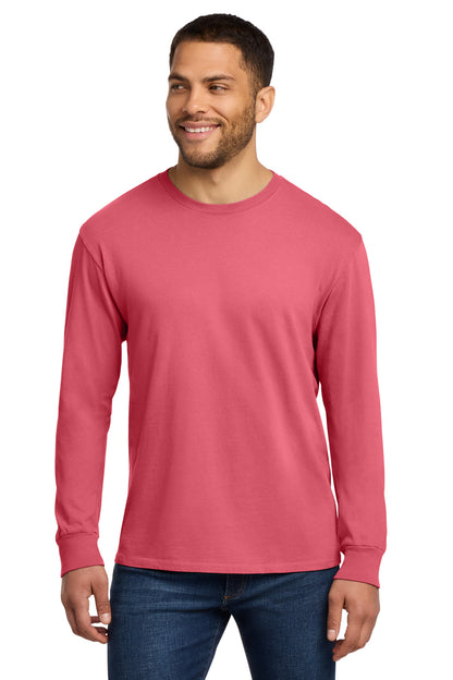 Front View of Fruit Punch Port & Co Beach Wash Garment-Dyed Long Sleeve Tee PC099LS plain
