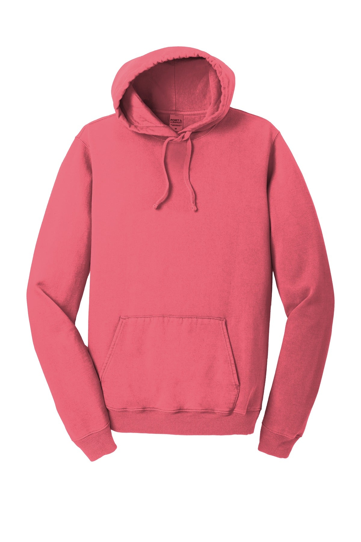 Front View of Fruit Punch Port & Co Beach Wash Garment-Dyed Pullover Hooded Sweatshirt. PC098H plain