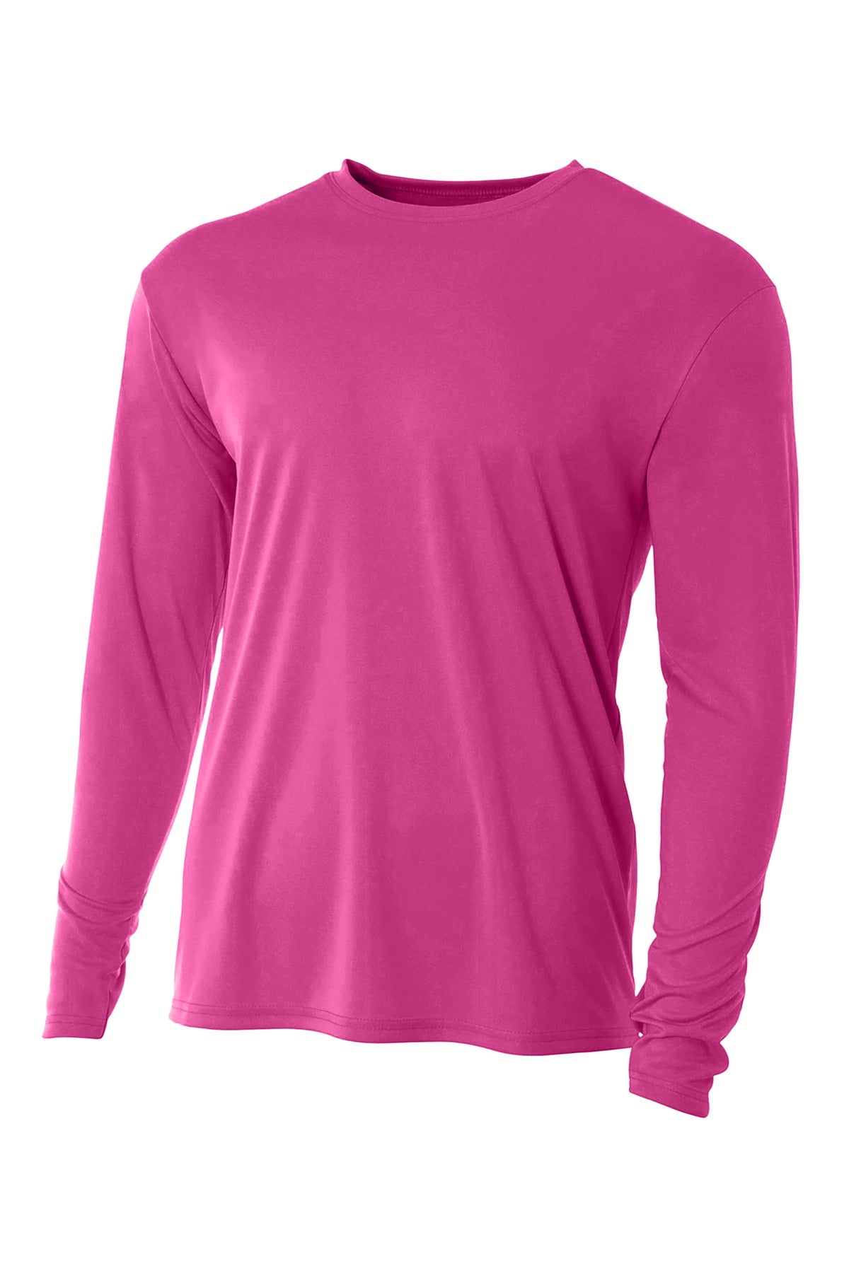 Front View of Fuchsia A4 Cooling Performance Long Sleeve Tee A4N3165 plain