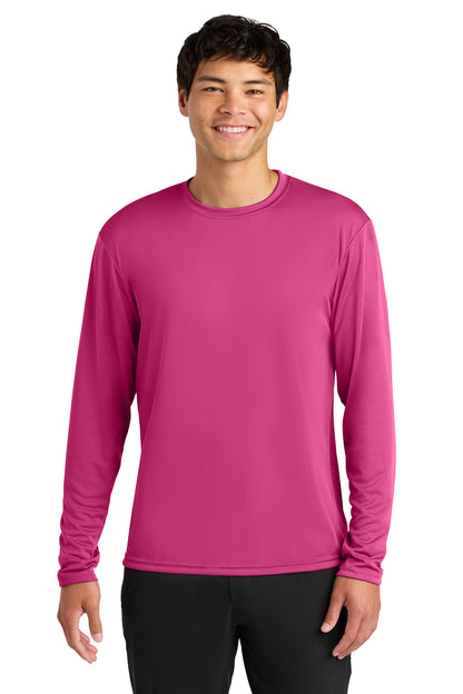 Front View of Fuchsia A4 Cooling Performance Long Sleeve Tee A4N3165 plain