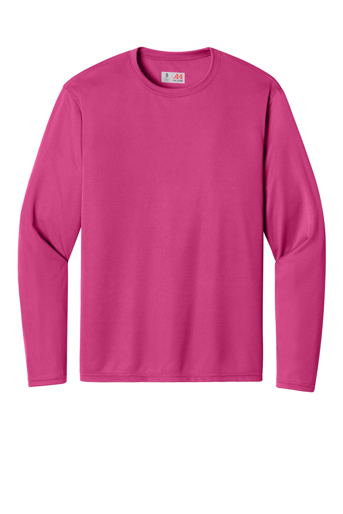 Front View of Fuchsia A4 Cooling Performance Long Sleeve Tee A4N3165 plain