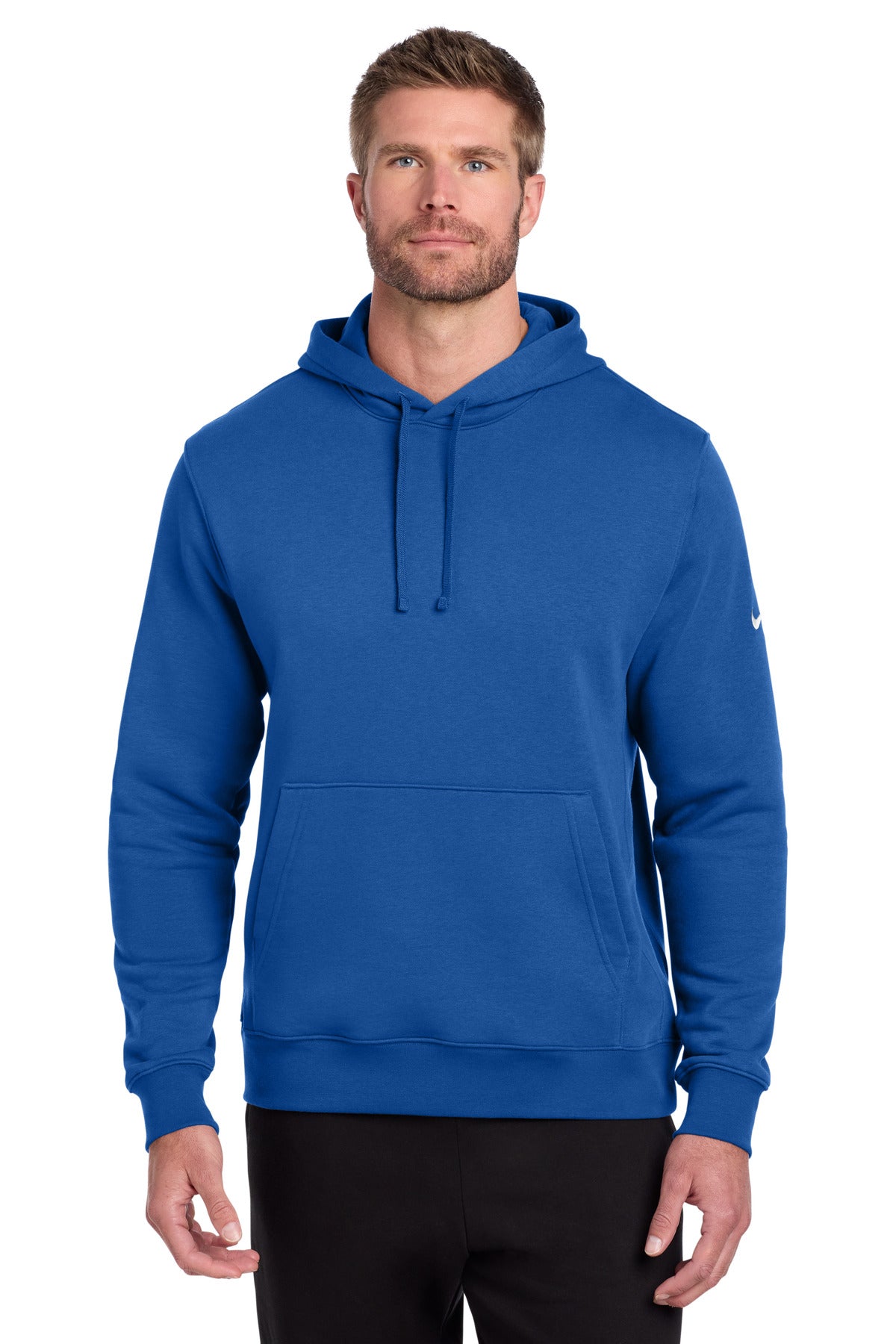 Front View of GameRoyal Nike Club Fleece Sleeve Swoosh Pullover Hoodie NKDR1499 plain