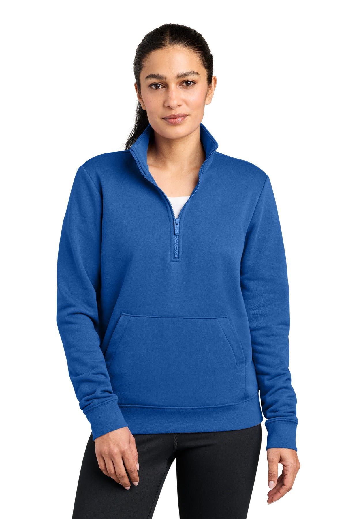 Front View of GameRoyal Nike Women's Club Fleece Sleeve Swoosh 1/2-Zip NKDX6720 plain